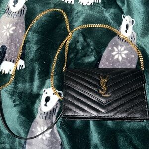 YSL Saint Laurent Black gold metal with brass like new, add class to any outfit